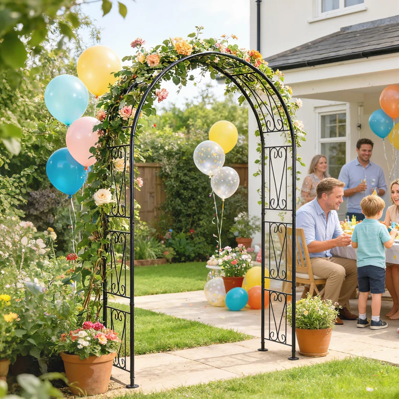 Outsunny Garden Arch, Arbour Trellis for Climbing Plants, Rose Arch for Wedding Garden Decoration, 155 x 40 x 246 cm, Black