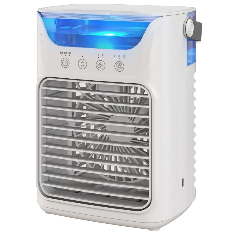 HOMCOM Desk Fan with Adjustable Head, 3-Speed Small Fan with 700ml Water Tank Grey