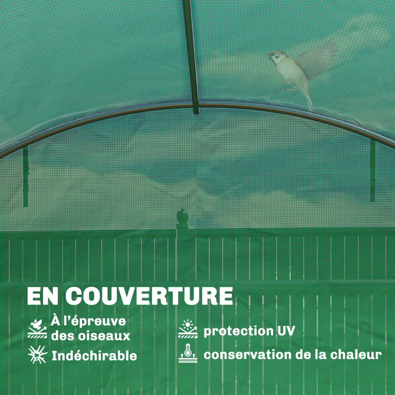 Outsunny Serre Tunnel de Jardin Serre Maraîchère Acier Galvanisé Ø25mm et Structure Renforcée 395x595x199cm Vert