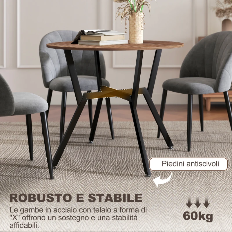 HOMCOM Tavolo Rotondo da Soggiorno per 2 Persone con Sostegno a X, in Legno e Acciaio, Ø90x76 cm, Nero e Marrone