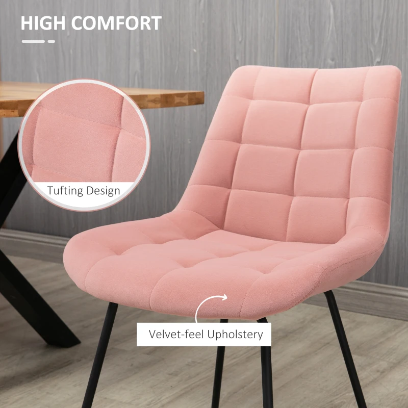 HOMCOM Dining Chairs Set of 2, Modern Kitchen Chair with Velvet-feel Upholstery and Steel Legs for Living Room, Pink