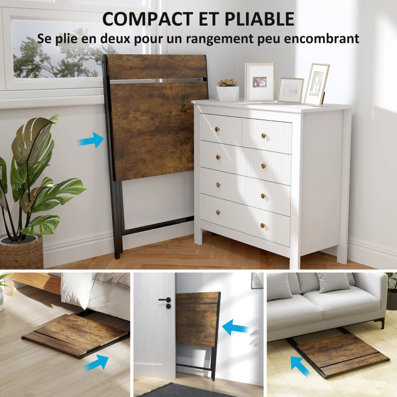 HOMCOM Bureau pliable 65,5 x 45 cm avec étagère de rangement pour chambre, petits espaces, brun rustique