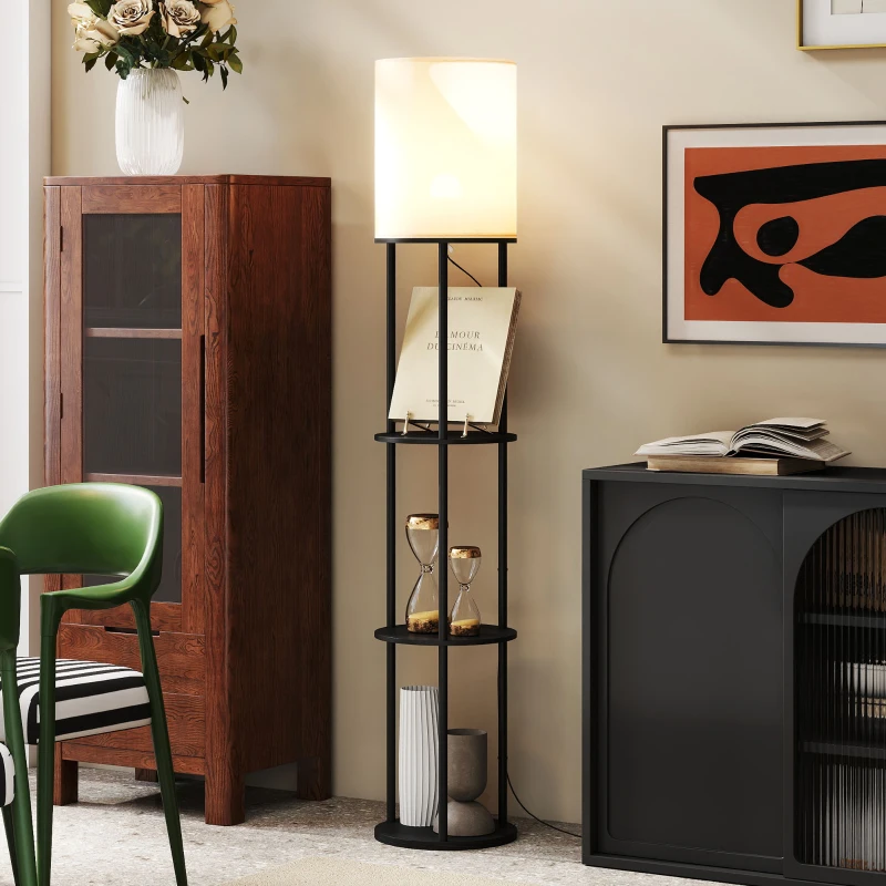 HOMCOM Lámpara de Pie con Estantes con 3 Temperaturas de Color Control Remoto para Salón Dormitorio Oficina Negro