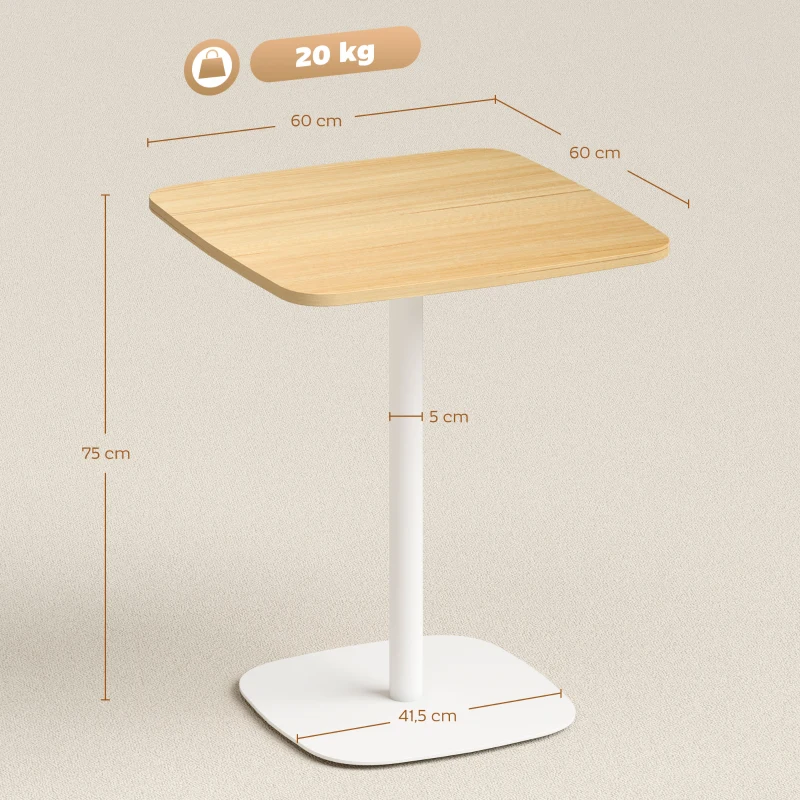 HOMCOM Mesa de Refeição Pequena Mesa de Cozinha Quadrada para 2 Pessoas Base Quadrada em Aço  60x60x75 cm Madeira e Branco