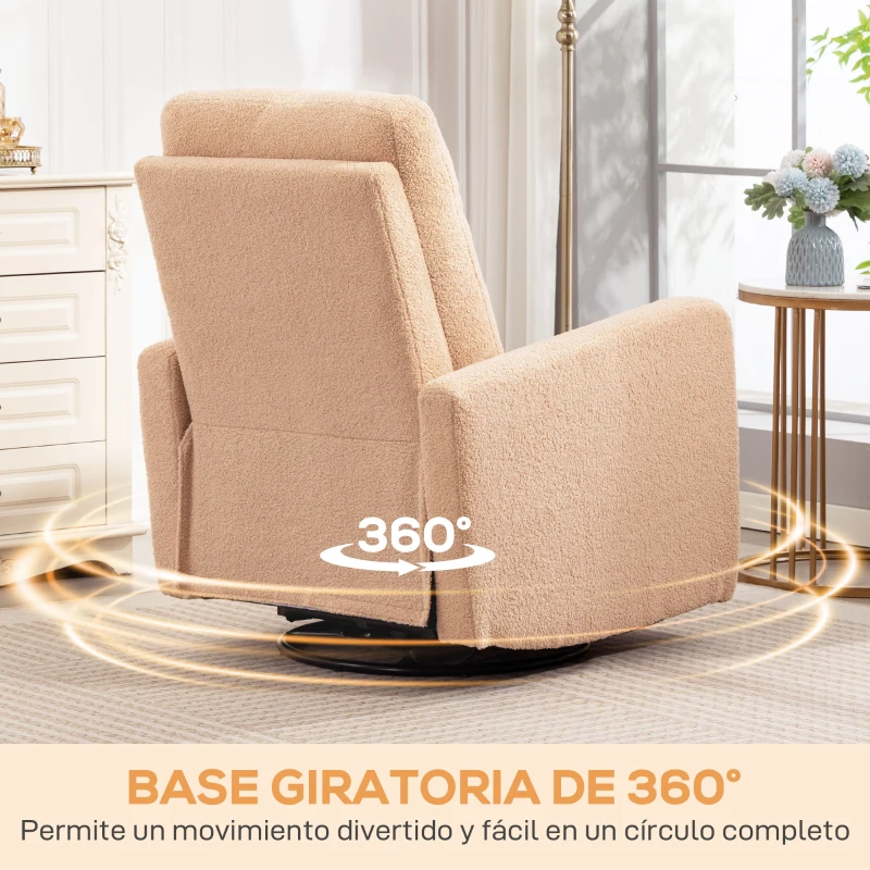 HOMCOM Sillón Relax Reclinable Manual hasta 135º con Reposabrazos Reposapiés Acolchado Grueso Función de Balanceo 360° Marrón
