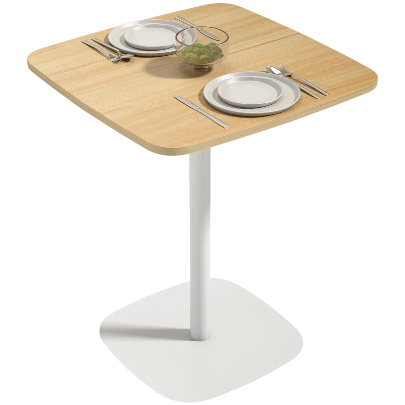 HOMCOM Mesa de Refeição Pequena Mesa de Cozinha Quadrada para 2 Pessoas Base Quadrada em Aço  60x60x75 cm Madeira e Branco
