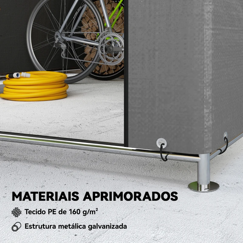 Outsunny Tenda de Jardim para Bicicletas com Estrutura de Metal Galvanizado Porta com Fecho Impermeável Anti-UV 2,4x2x2 m Cinzento