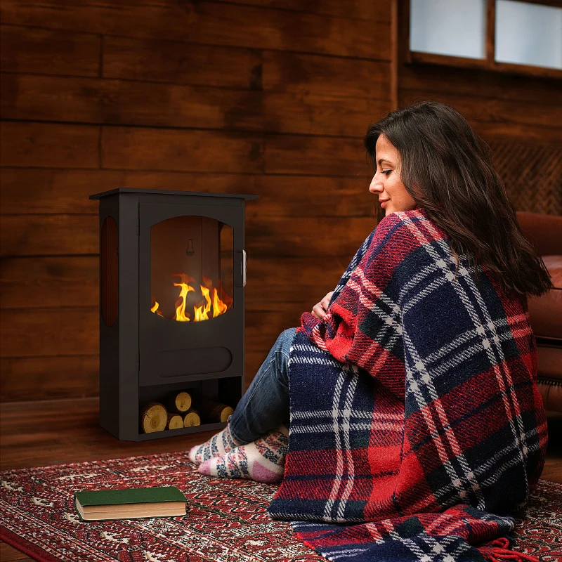 HOMCOM Cheminée à l'éthanol sur pieds réservoir 1,2L environ 3h de durée de combustion couverture 20-25 m² 43 x 25 x 68 cm noir(m-10)