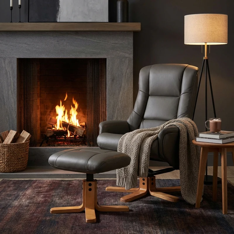 HOMCOM Fauteuil de relaxation avec repose-pied dossier à bascule inclinable assise rembourrée revêtement synthétique gris