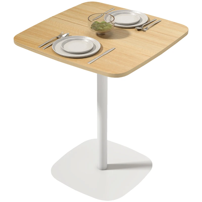 HOMCOM Mesa de Refeição Pequena Mesa de Cozinha Quadrada para 2 Pessoas Base Quadrada em Aço  60x60x75 cm Madeira e Branco