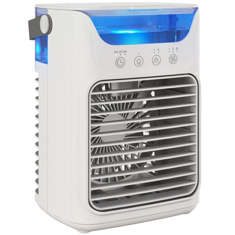 HOMCOM Desk Fan with Adjustable Head, 3-Speed Small Fan with 700ml Water Tank Grey