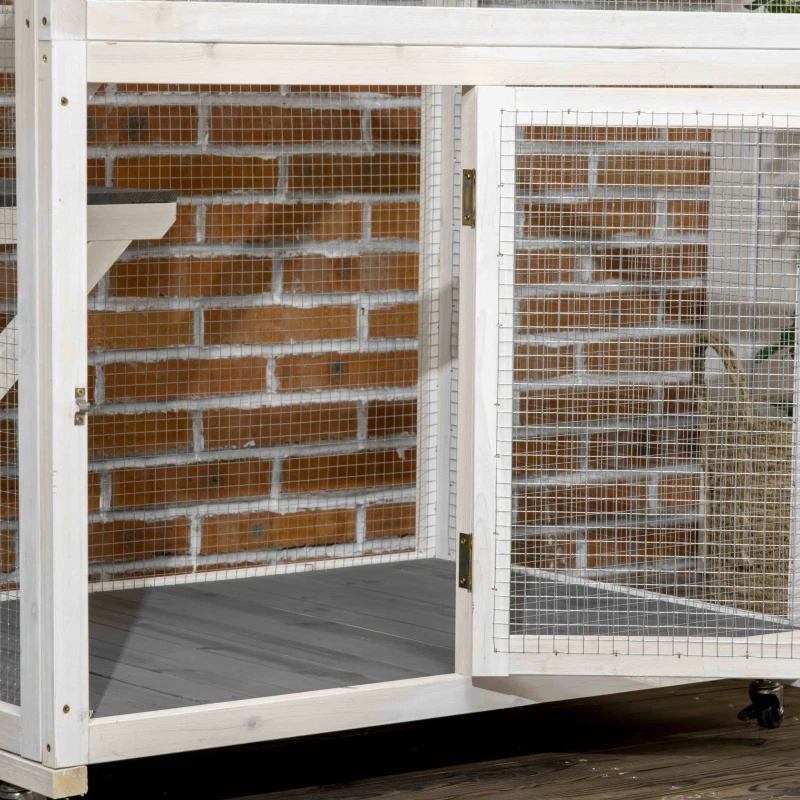 PawHut Wooden Catio Cat Outdoor Enclosure, Cat Cage with Waterproof Roof, Platforms, for Multiple Cats, White