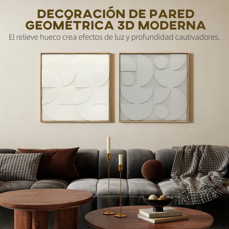 HOMCOM Decoración de Pared de Madera 3D de  2 Piezas con Patrones Geométricos Huecos para Salón Dormitorio Pasillo Blanco