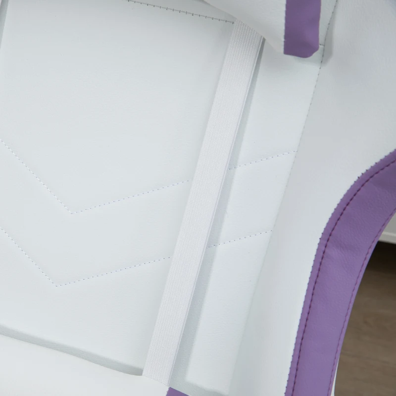Vinsetto Computer Gaming Chair, PU Leather Office Desk Chair with Footrest, Swivel Wheels, 135° Reclining Back, Lumbar Support, Headrest for Home, White and Purple