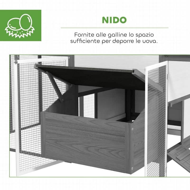 PawHut Pollaio per Galline da Esterno con Nido per Cova, Tetto Impermeabile, Vassoio Estraibile, Grigio