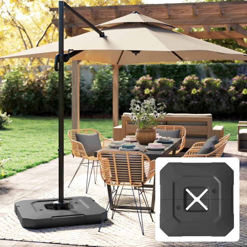 Outsunny Base para Chapéu de Sol de 2 Peças em HDPE Recarregável com Água 80 kg ou Mistura de Areia e Água 105 kg Preto