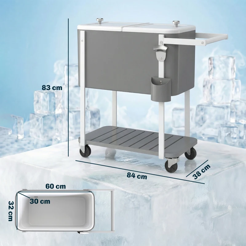 Outsunny Carrello frigo 56 L con ruote e ripiano inferiore, Grigio