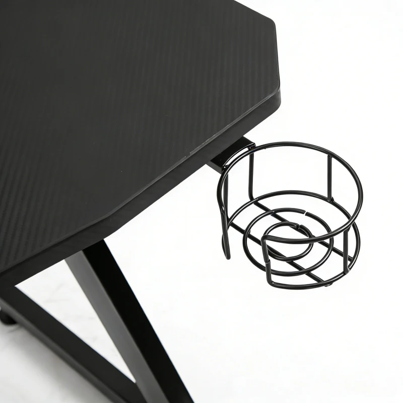 HOMCOM Gaming Desk 120 x 65 cm Steel Frame with Cup Holder, Headphone Hook, Adjustable Feet and Cable Organiser, Home Office Computer Table, Black