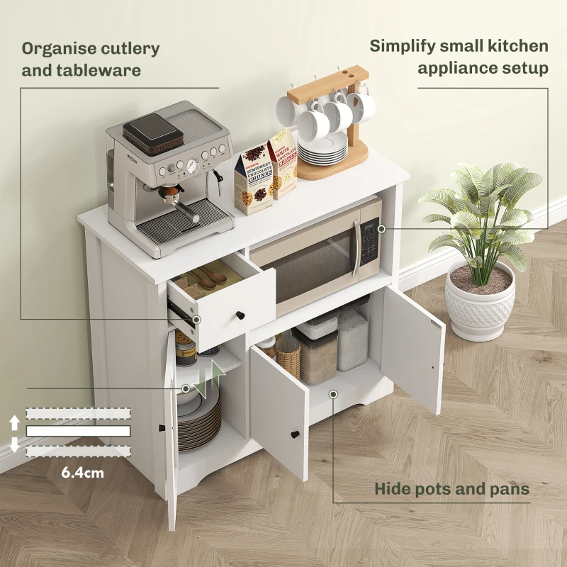 HOMCOM Szafka Kuchenna z Otworem na Kable, Komoda z 2 Drzwiami, Otwarta Przestrzeń, Szuflada, 80 x 35 x 72,2 cm, Płyta Wiórowa, Biały