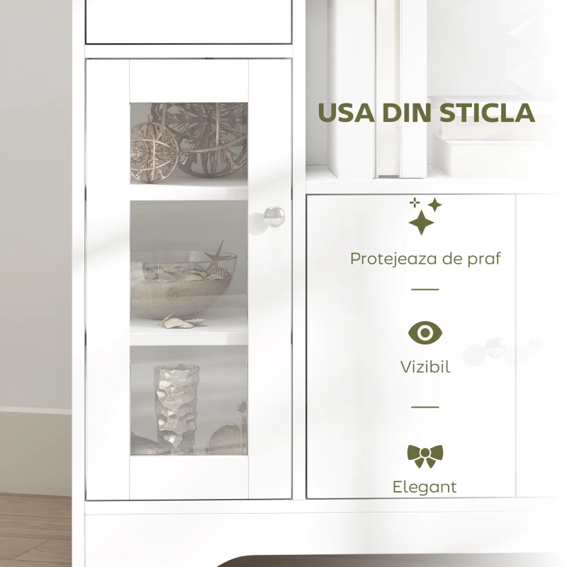 HOMCOM Bufet cu Compartiment Deschis, Sertar, 3 Rafturi și Dulap cu 2 Uși, din Lemn, 80x30x82 cm, Alb