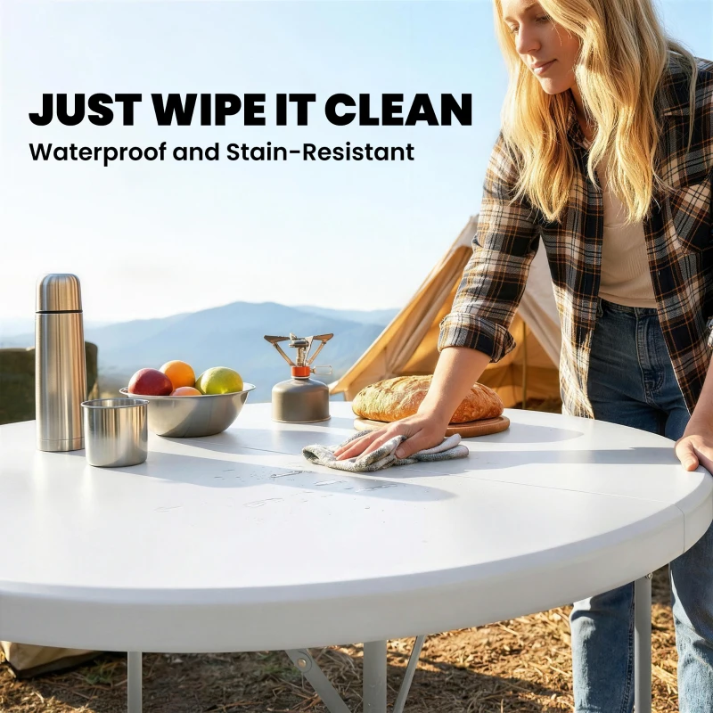 Outsunny 120 cm Folding Picnic Table, Camping Table with Non-slip Foot Pads and Metal Frame, 100 kg Load, for Garden, White