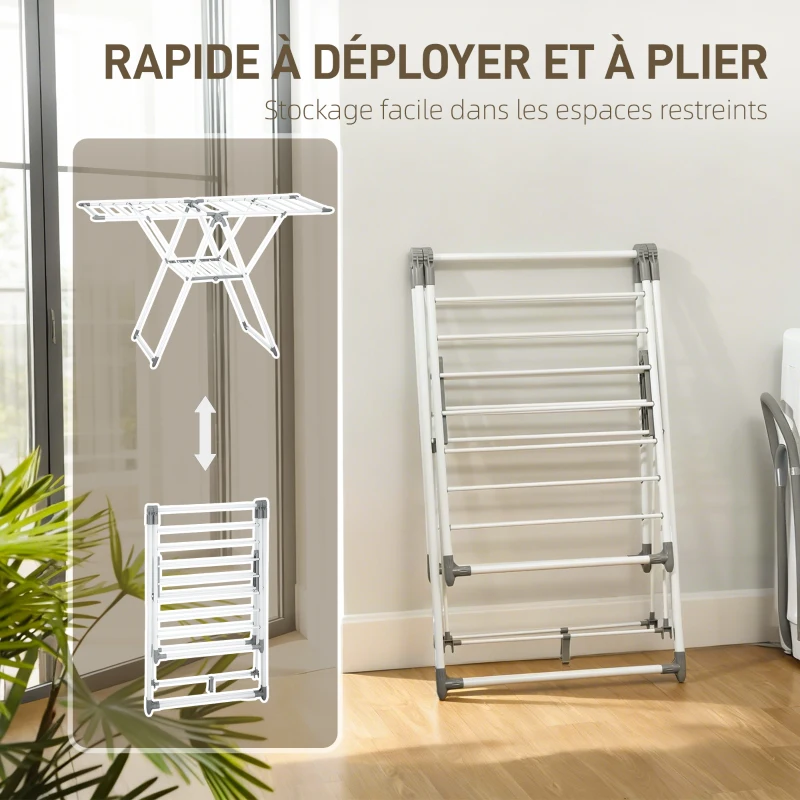 HOMCOM Séchoir à linge pliable étendoir linge intérieur avec bras articulés réglables en métal 156,5 x 61,5 x 97 cm blanc