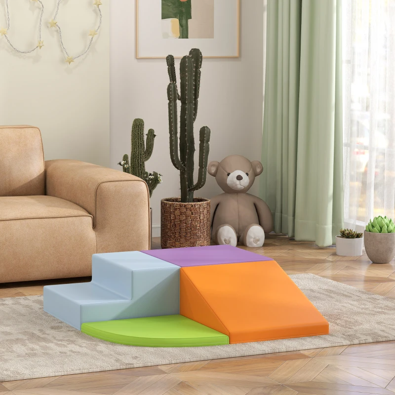 HOMCOM 4 blocs de construction XL - modules de motricité - mousse EPE polyuréthane, vert orange violet et bleu