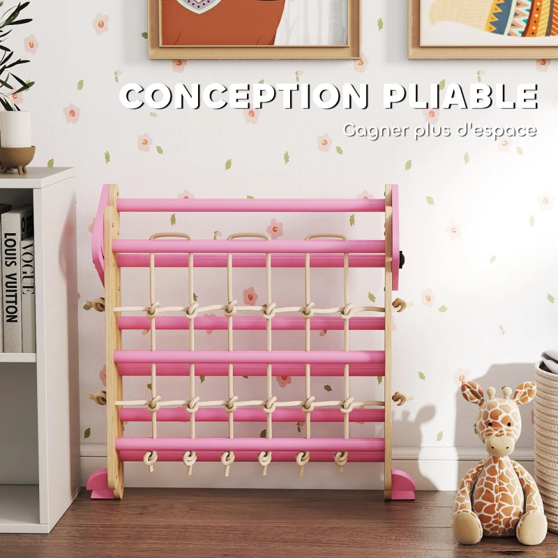 AIYAPLAY Triangle d'escalade enfants 8 en 1 avec rampe double face, arc d'escalade en bois avec toboggan & échelle, rose