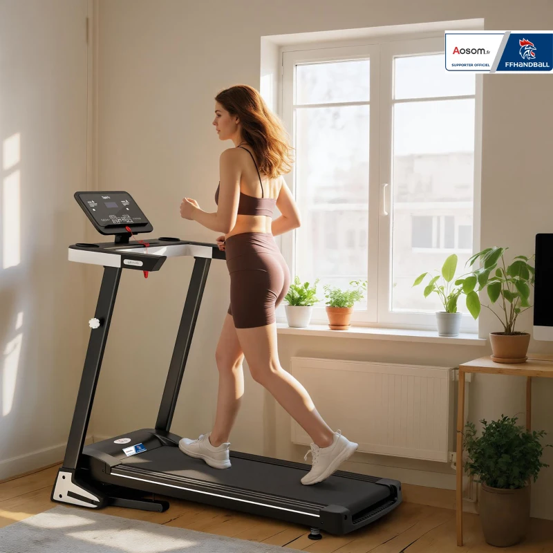 Tapis de Course Electrique Pliable - Aosom.fr x FFHandball - Tapis Roulant 1-12 Km/h 500 W écran LCD 12 programmes Noir