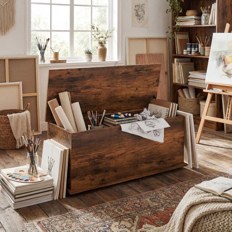 HOMCOM Panca Contenitore Multiuso in Legno per Camera da Letto e Ingresso, 120 kg, 100x40x40 cm, Marrone