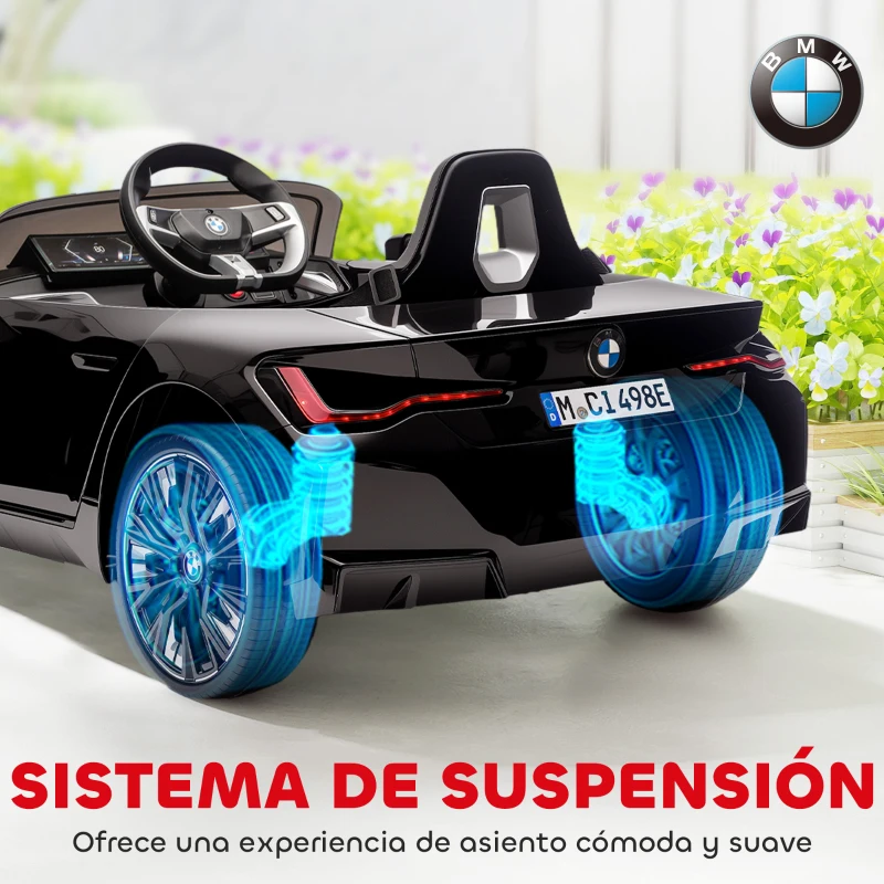 HOMCOM Coche Eléctrico para Niños 37-72 Meses Autorización BMW I4 con Control Remoto y Cinturón de Seguridad 115x67x45cm Negro