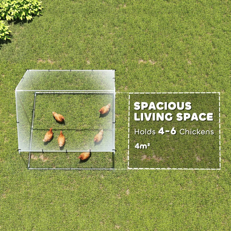 PawHut Wybieg dla kur z ocynkowanej stali z odpornym dachem UV, zamykanymi drzwiami 2x2x2 m, srebrny