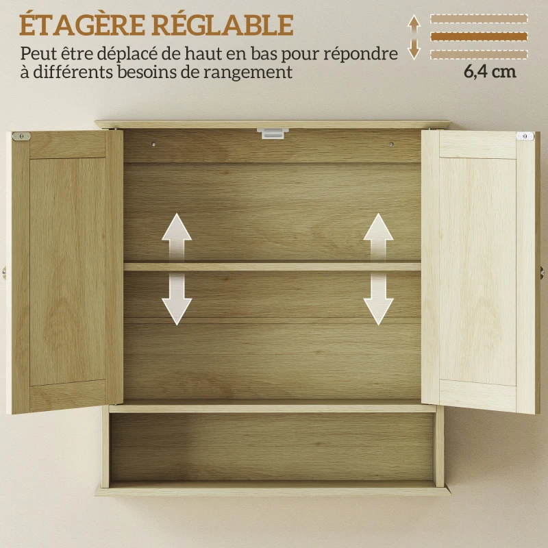 kleankin Armoire murale salle de bain avec miroir, 56 x 13 x 58 cm, meuble salle de bain avec Portes Miroir Doubles Bois Naturel