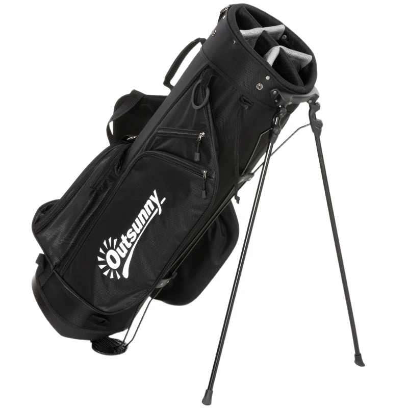 Outsunny Golf Stand Bag 6 Way Full-Length Dividers, Waterproof Golf Bag with 5 Pockets, Grey