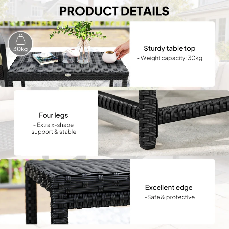 Outsunny Outdoor Coffee Table Side Table with Rectangular Frame for Patio, Balcony, Black