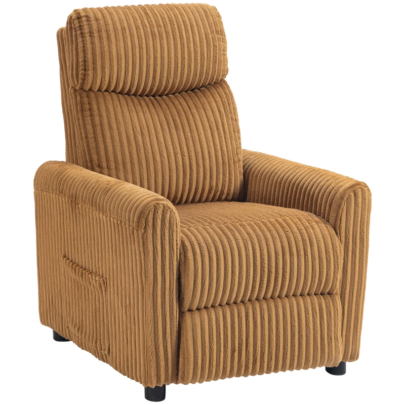 HOMCOM Sillón Relax Reclinable Manual Tapizado en Pana Instalación Rápida Reposapiés Acolchado Grueso Marrón