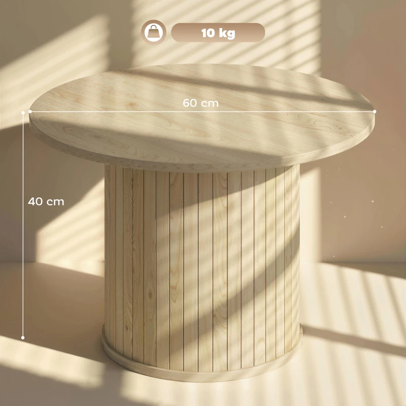 HOMCOM Mesa de Centro Redonda con Base de Columna con Listones para Sala de Estar Dormitorio Ø60x40 cm Natural