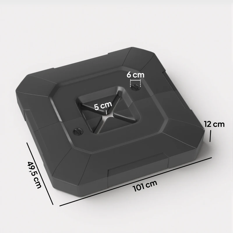 Outsunny Base para Chapéu de Sol de 2 Peças em HDPE Recarregável com Água 80 kg ou Mistura de Areia e Água 105 kg Preto