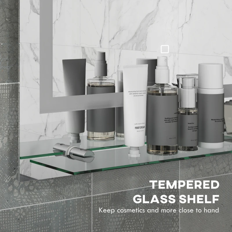 kleankin LED Bathroom Mirror with Lights and Shelf, Illuminated Makeup Mirror, Vanity Mirror with 3 Colour, Smart Touch, Anti-Fog