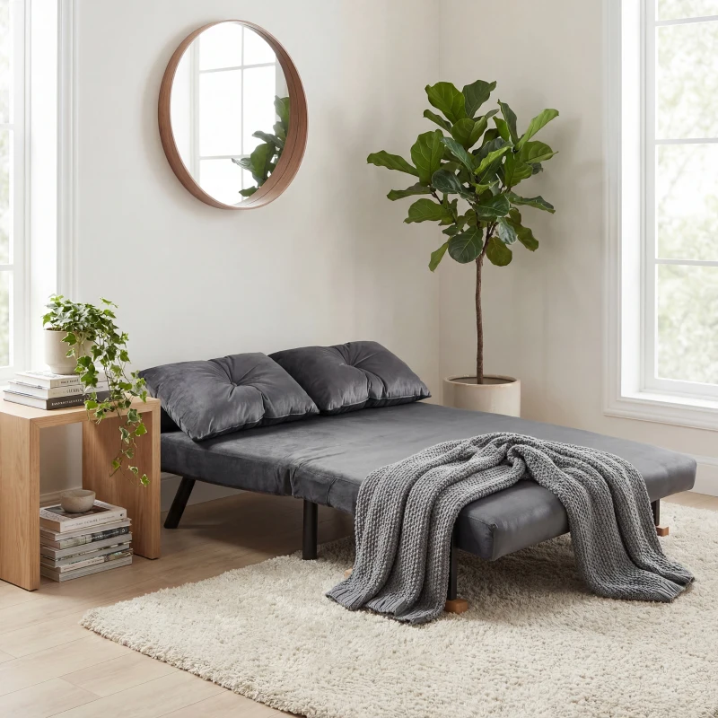 HOMCOM Canapé convertible 2 places avec dossier réglable sur 5 niveaux et 2 coussins rembourrés pour salon, chambre d'amis