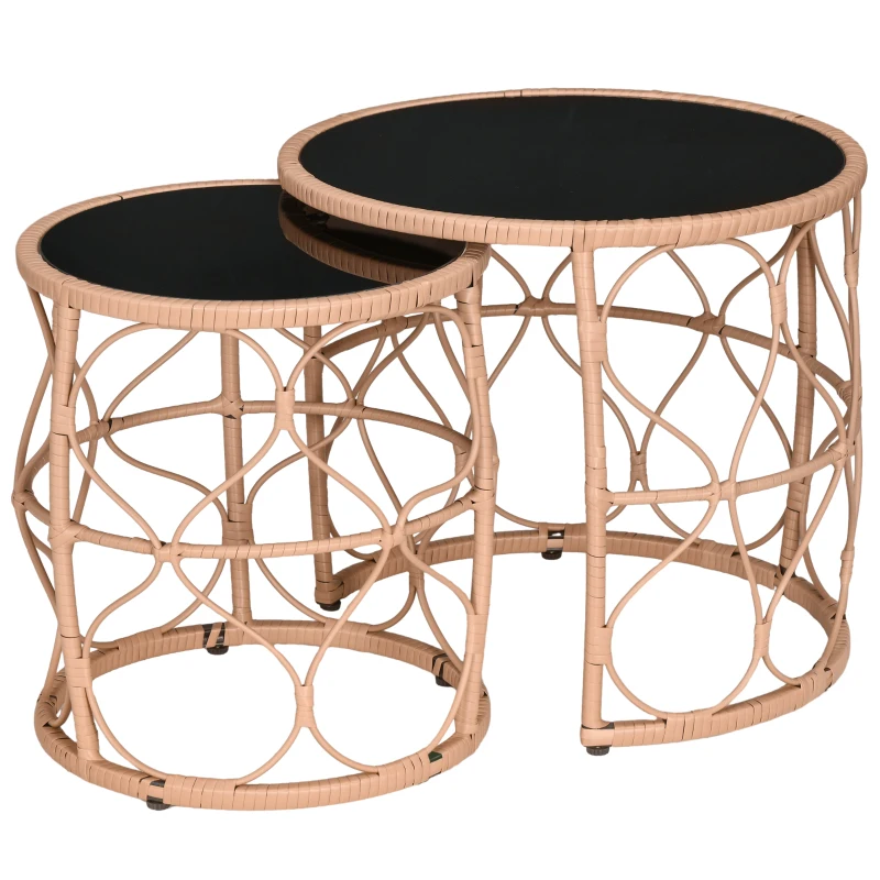 Outsunny 2er-Set Gartentische Outdoor-Beistelltische, Boho-Stil, Indoor. Outdoor, 55 cm x 55 cm x 51 cm, Schwarz + Natur