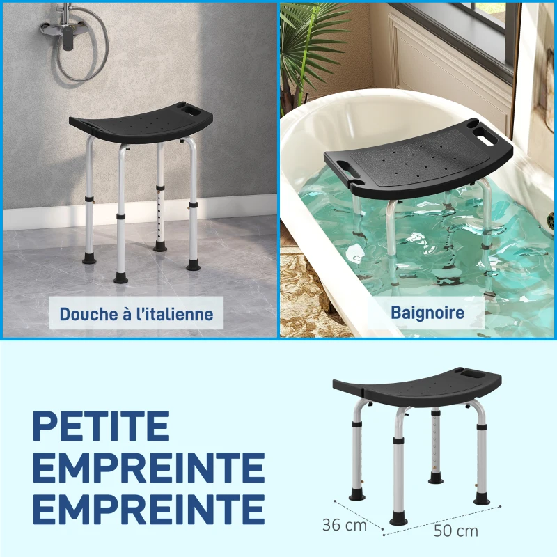 HOMCOM Tabouret de douche pour personnes âgées et handicapées avec hauteur réglable, patins antidérapants, noir