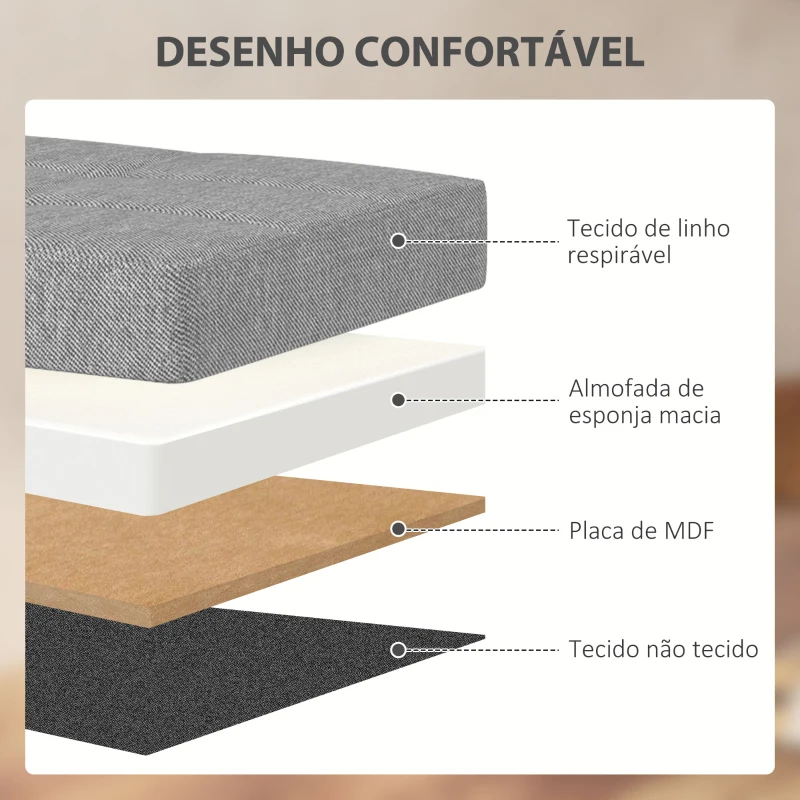 HOMCOM Baú de Arrumação 84L Puff de Arrumação Dobrável Estofado em Linho Sintético com Tampa 76x38x38 cm Cinzento Claro
