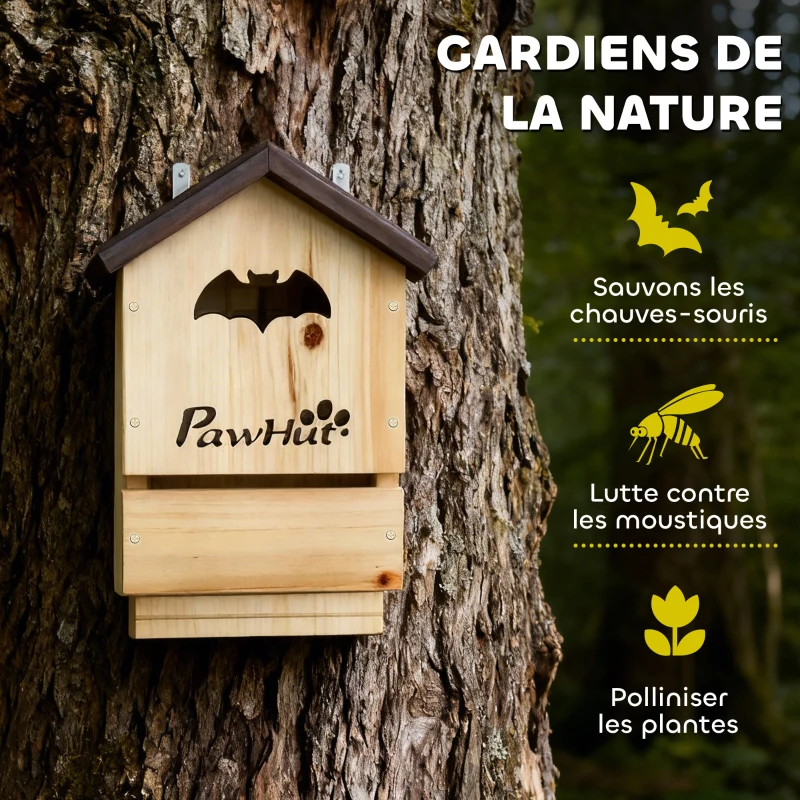PawHut Lot de 3 Nichoirs Chauve Souris en Bois abri à chauves-souris 23 x 9,5 x 36,5 cm effet bois naturel