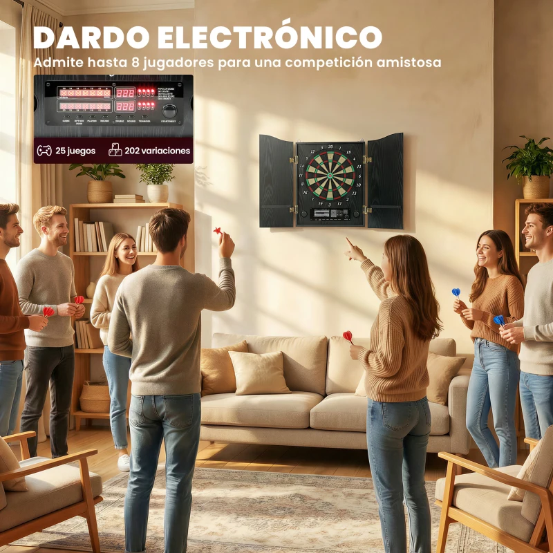 SPORTNOW Diana Electrónica con 6 Dardos de Punta Blanda y 24 Puntas de Repuesto 2 Pantallas LED 25 Juegos y 202 Variaciones