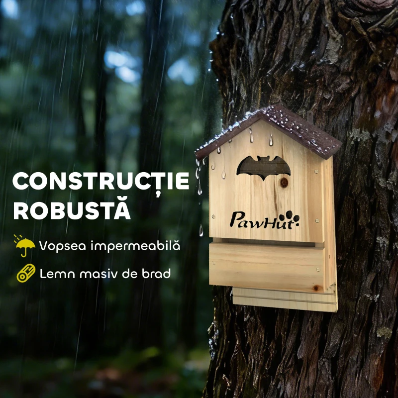 PawHut Set de 3 Căsuțe pentru Lilieci din Lemn de Brad, 21,5x11,5x34 cm, Lemn Natural