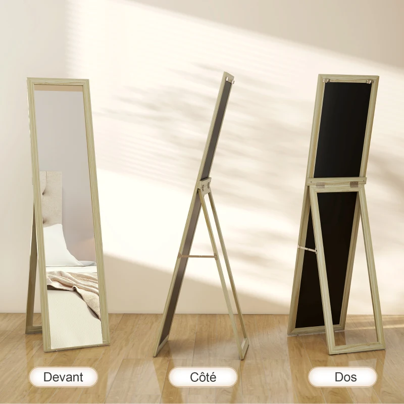 HOMCOM Miroir sur Pied et Mural rectangulaire miroir de sol Pleine Longueur Dressing Chambre salon 37x37x154cm bois naturel