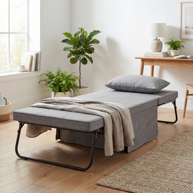 HOMCOM Pouf Letto Pieghevole Multiuso 4 in 1 con Schienale Reclinabile a 5 Livelli, Grigio