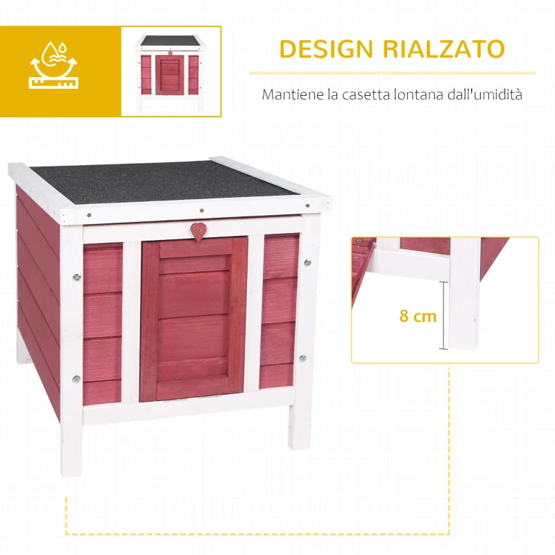 PawHut Conigliera in Legno con Tetto Apribile in Asfalto, Rampa Antiscivolo, 51x42x43 cm, Rosso