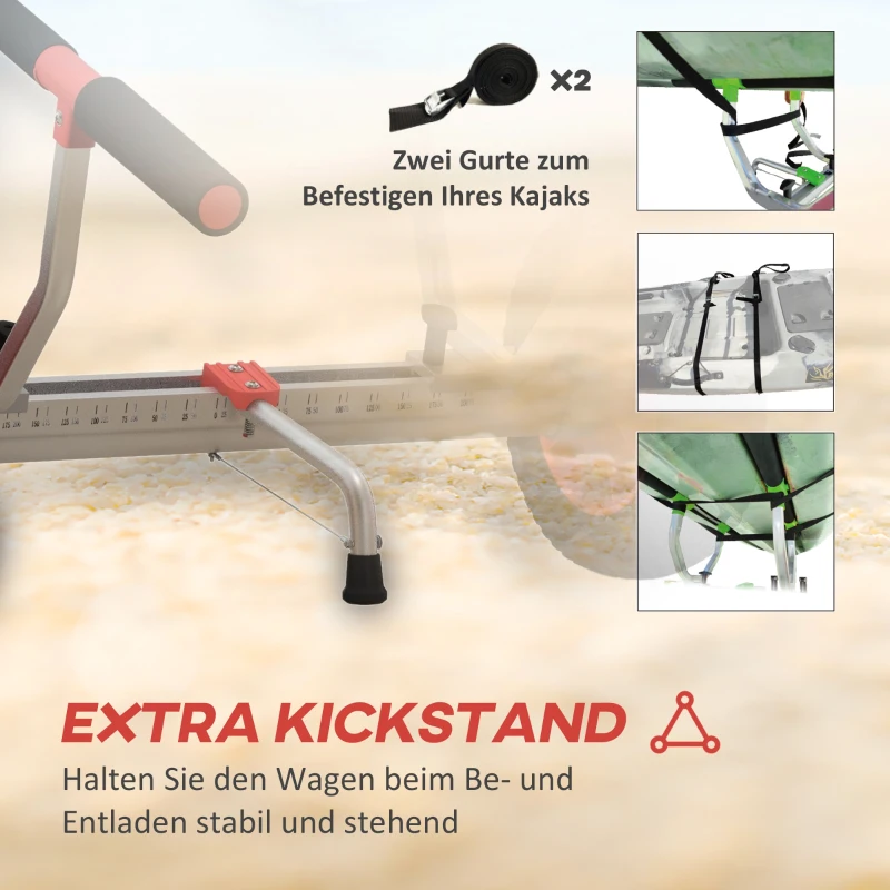 SPORTNOW Transportwagen Verstellbarer Alu Kajakwagen bis 100 kg Bootswagen mit Spanngurte